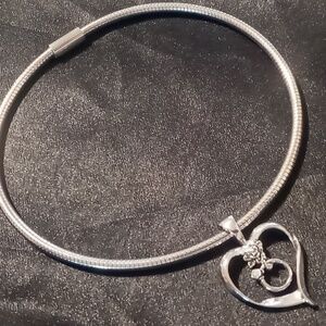 Love promise pendant necklace on flexible snake chain with plunger clasp